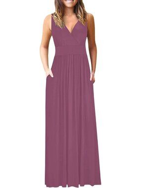 Women's Purple Summer Dress Sleeveless Long Dress Loose Swing Maxi with Pockets